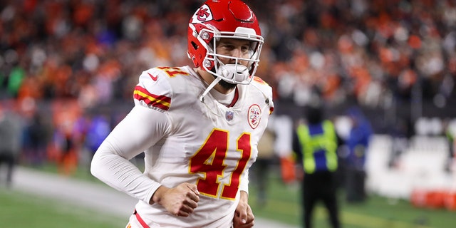 Kansas City Chiefs long snapper James Winchester (41) runs off the field after the game against the Kansas City Chiefs and the Cincinnati Bengals on December 4, 2022, at the Paycor Stadium in Cincinnati, OH. 