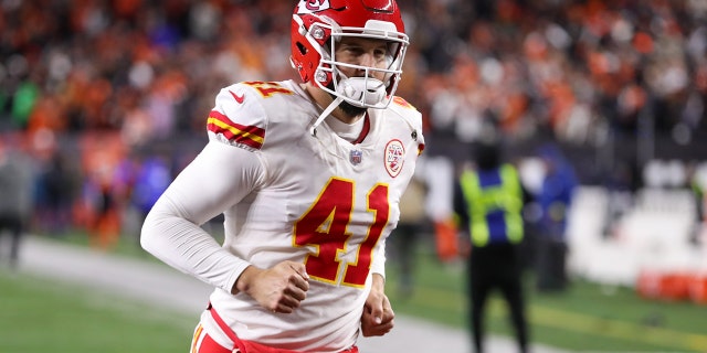 Kansas City Chiefs long snapper James Winchester (41) runs off the field after the game against the Kansas City Chiefs and the Cincinnati Bengals on December 4, 2022, at the Paycor Stadium in Cincinnati, OH. 