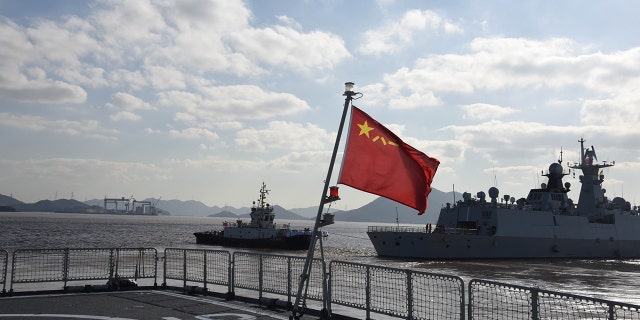 A Chinese navy fleet departs for a joint naval exercise from a military port in Zhoushan, east China's Zhejiang Province.