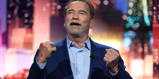 US-Austrian actor and Former Governor of California Arnold Schwarzenegger speaks about clean energy during the Consumer Electronics Show (CES) on January 4, 2023 in Las Vegas, Nevada. (Photo by Patrick T. Fallon / AFP) (Photo by PATRICK T. FALLON/AFP via Getty Images)