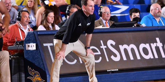 UC Santa Barbara Gauchos head coach Joe Pasternack on the sidelines during the Cal State Bakersfield game on Jan. 11, 2023, at Icardo Center in Bakersfield, California.