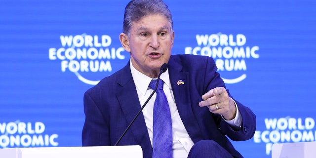 Sen. Joe Manchin speaks at the World Economic Forum in Davos, Switzerland, on Jan. 19, 2023.