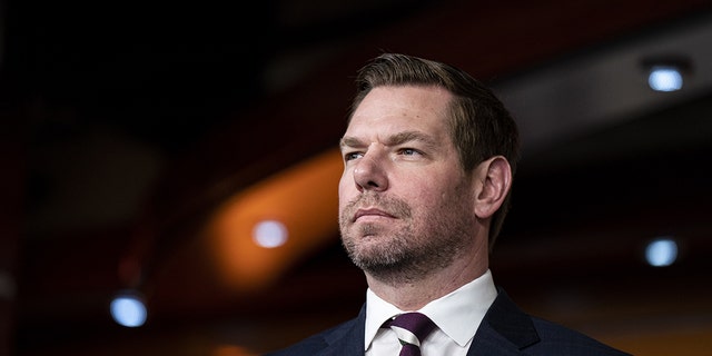 Representative Eric Swalwell, a Democrat from California, during a news conference at the US Capitol in Washington, DC, US, on Wednesday, Jan. 25, 2023. 