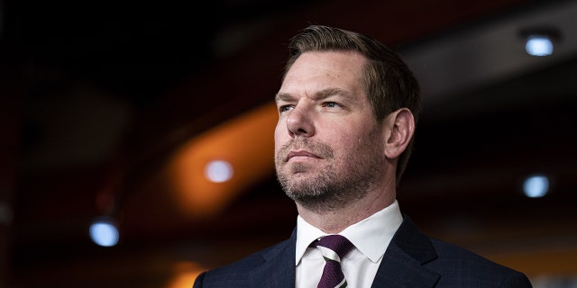 Representative Eric Swalwell, a Democrat from California, during a news conference at the US Capitol in Washington, DC, US, on Wednesday, Jan. 25, 2023. 