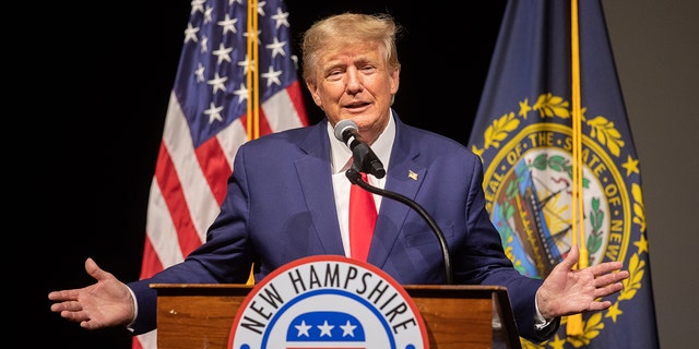 Former U.S. President Donald Trump at the New Hampshire Republican State Committee's Annual Meeting on January 28, 2023, in Salem, New Hampshire. 