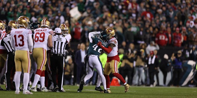 Eagles K'Von Wallace in action against the San Francisco 49ers at Lincoln Financial Field in Philadelphia on January 29, 2023.