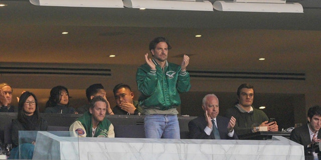 Bradley Cooper watched from the owner's box during the championship game between the San Francisco 49ers and the Philadelphia Eagles Jan. 29.