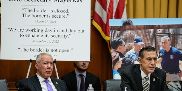U.S. Reps. Ken Buck, R-CO, left, and Darrell Issa, R-CA, question witnesses on Capitol Hill, February 01, 2023, in Washington, DC. 