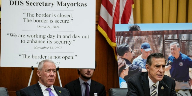 U.S. Reps. Ken Buck, R-CO, left, and Darrell Issa, R-CA, question witnesses on Capitol Hill, February 01, 2023, in Washington, DC. 