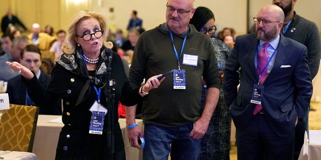 Rep. Debbie Dingell, D-Mich., speaks at the DNC Winter Meeting in Philadelphia, Pennsylvania, on February 4, 2023.