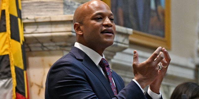 Maryland Gov. Wes Moore delivers an address on Feb. 1, 2023, in the State House in Annapolis.