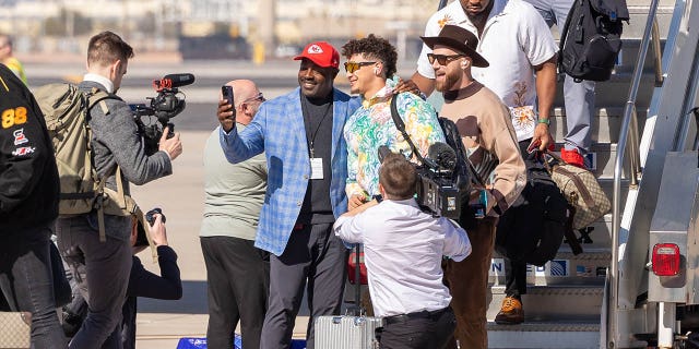 The AFC Champion Kansas City Chiefs and NFC Champion Philadelphia Eagles arrive by chartered plane Sunday, February 5, 2023 at Phoenix Sky Harbor Airport in Phoenix, AZ.