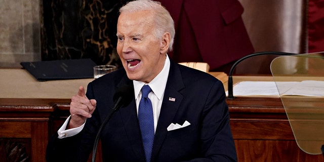 President Biden speaks during a State of the Union address at the US Capitol in Washington, D.C., Tuesday, Feb. 7, 2023. 