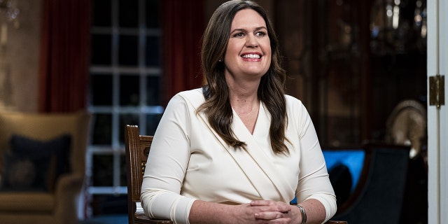 Sarah Huckabee Sanders, governor of Arkansas, speaks while delivering the Republican response to President Biden's State of the Union address in Little Rock, Arkansas, US, on Tuesday, Feb. 7, 2023. Biden tonight vowed to not allow the US to default on its debt, calling on Congress to raise the debt-ceiling and chastising Republicans seeking to leverage the standoff to force spending cuts.  