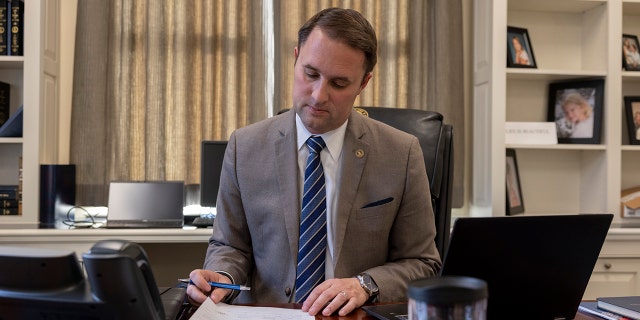 RICHMOND, VA - JANUARY 19:   The newly sworn-in Attorney General of Virginia, Jason Miyares works from his office January 19, 2022 in Richmond, Virginia. 