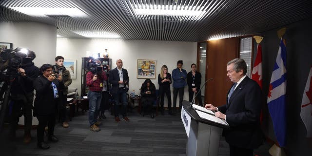 Toronto Mayor John Tory steps down as Mayor after reveiling that he had an affair with an employee who was part of his staff at City Hall in Toronto, Feb. 10, 2023.