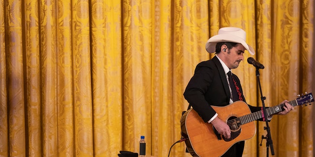 Country music singer Brad Paisley performs in the East Room of the White House on February 11, 2023 in Washington, DC. 