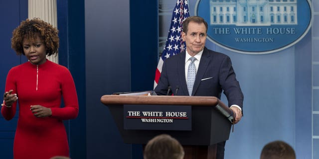 National Security Council Coordinator John Kirby speaks at a White House press briefing.