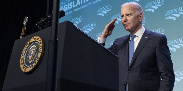 US President Joe Biden during the National Association Of Counties legislative conference in Washington, DC, US, on Tuesday, Feb. 14, 2023. 