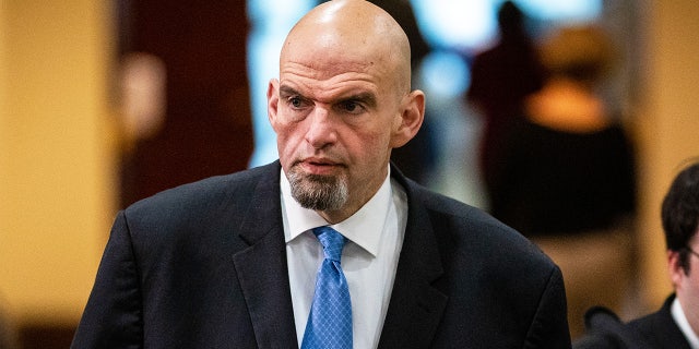 Sen. John Fetterman (D-PA) departs a closed-door, classified briefing for Senators at the U.S. Capitol on Tuesday, Feb. 14, 2023 in Washington, DC.