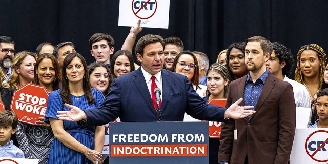 Gov. Ron DeSantis signed HB 7, known as the Stop Woke bill, in Hialeah Gardens, Florida, on April 22, 2022. 