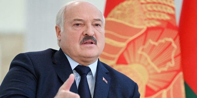 Belarusian President Alexander Lukashenko speaks during a meeting with foreign media at his residence, the Independence Palace, in the capital Minsk.