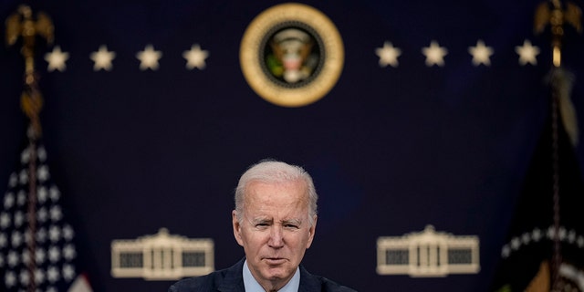 U.S. President Joe Biden in the South Court Auditorium at the White House complex February 16, 2023, in Washington, DC. 