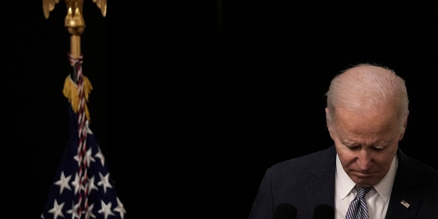 US President Joe Biden in the East Room of the White House on February 16, 2023 in Washington, DC. 