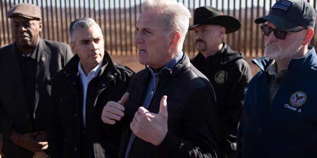 House Speaker Kevin McCarthy led a Republican congressional delegation to the U.S.-Mexico border on Feb. 16, 2023.