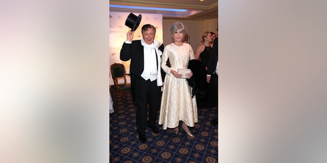Richard Lugner and Jane Fonda attend the Vienna Opera Ball at the Grand Hotel in Vienna on Thursday.