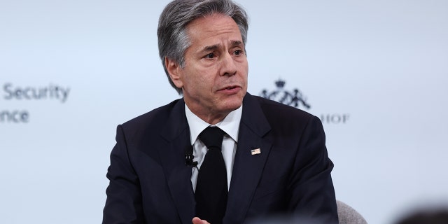 Secretary of State Antony Blinken speaks at the 2023 Munich Security Conference on February 18, 2023, in Munich, Germany. On the margins, he also met with Chinese diplomat Wang Yi, confronting him on the spycraft balloon. 