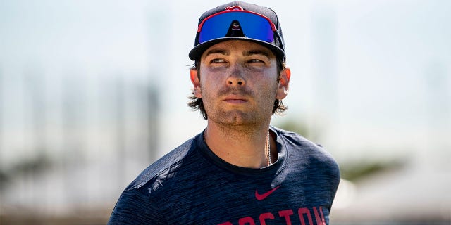 Triston Casas, #36 of the Boston Red, Sox looks on during a team spring training workout on February 22, 2023, at jetBlue Park at Fenway South in Fort Myers, Florida.