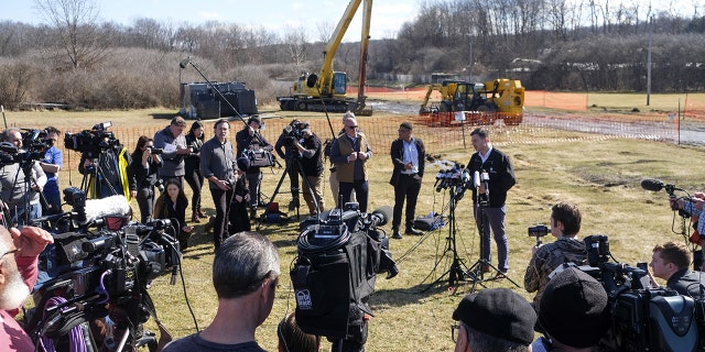 Pete Buttigieg, US transportation secretary, speaks during a news conference near the site of the Norfolk Southern train derailment in East Palestine, Ohio, US, on Thursday, Feb. 23, 2023. 