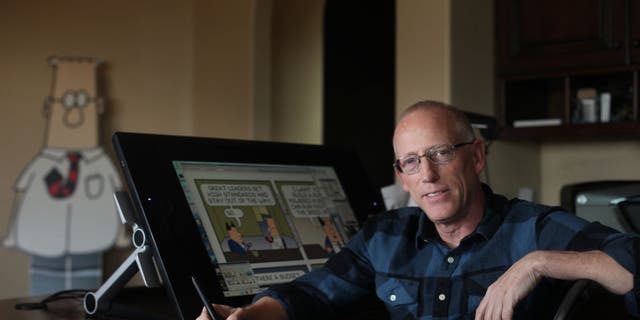 Scott Adams, kartunis dan penulis dan pencipta "Dilbert"berpose untuk potret di kantor rumahnya pada Senin, 6 Januari 2014, di Pleasanton, California. 