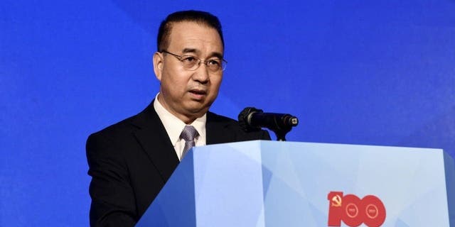 Liu Guangyuan, commissioner of the Ministry of Foreign Affairs of People's Republic of China in the Hong Kong Special Administrative Region, speaks during International Symposium on the Communist Party of China's History of 100 Years at Grand Hyatt Hotel on June 16, 2021 in Hong Kong, China. 