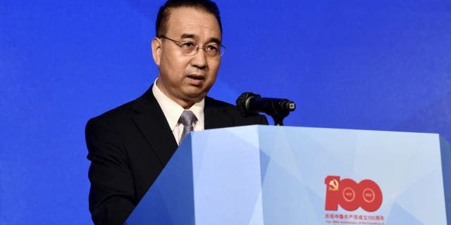 Liu Guangyuan, commissioner of the Ministry of Foreign Affairs of People's Republic of China in the Hong Kong Special Administrative Region, speaks during International Symposium on the Communist Party of China's History of 100 Years at Grand Hyatt Hotel on June 16, 2021 in Hong Kong, China. 