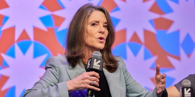 Marianne Williamson speaks onstage at Guerrilla Tactics &amp; Asymmetric Political Activism during the 2022 SXSW Conference and Festivals at Hilton Austin March 14, 2022, in Austin, Texas.