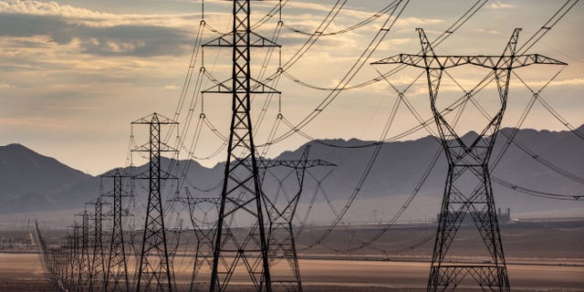 Heavy electrical transmission lines are pictured at the Ivanpah Solar Electric Generating System in California's Mojave Desert on July 15, 2022, near Primm, Nevada.