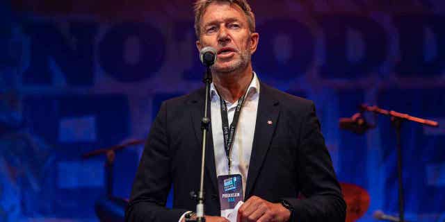 Norwegian Minister of Petroleum and Energy Terje Aasland speaks on Aug. 4, 2022, in Notodden, Norway. Climate activists accused Aasland of speaking "nonsense."