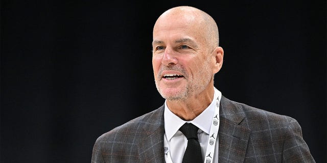 Jay Bilas of ESPN during a game between the North Carolina Tar Heels and the Michigan Wolverines at the Spectrum Center on December 21, 2022 in Charlotte, NC