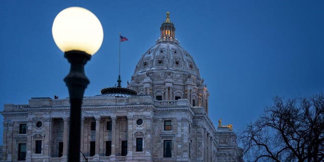 The Minnesota State Capitol illuminated Jan. 3, 2023.