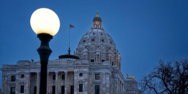 The Minnesota State Capitol illuminated Jan. 3, 2023.