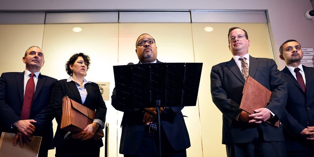 Manhattan District Attorney Alvin Bragg speaks at a press conference after the sentencing hearing of the Trump Organization at the New York Supreme Court on Jan. 13, 2023, in New York City.