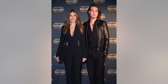 Elizabeth Hurley and son, Damian Hurley, attend the European Premiere of Cirque du Soleil's "Kurios: Cabinet Of Curiosities" in January.