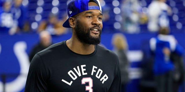 Shaquille Leonard, #53 of the Indianapolis Colts, on the field prior to the game against the Houston Texans at Lucas Oil Stadium on January 8, 2023, in Indianapolis, Indiana.