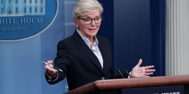 Energy Secretary Jennifer Granholm speaks during a news briefing at the White House on Jan. 23.