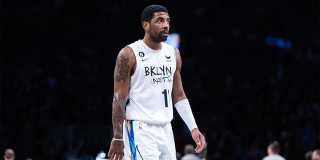 Kyrie Irving of the Brooklyn Nets during the first quarter of a game against the New York Knicks at Barclays Center Jan. 28, 2023, in New York City.  
