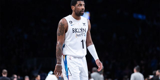 Kyrie Irving of the Brooklyn Nets during the first quarter of a game against the New York Knicks at Barclays Center Jan. 28, 2023, in New York City.