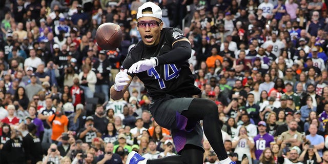 Amon-Ra St. Brown of the Detroit Lions competes in the Best Catch event during the Pro Bowl Games on February 5, 2023 in Las Vegas.