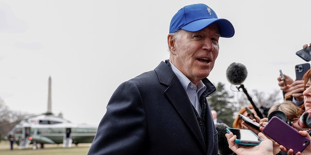 President Joe Biden speaks to reporters after returning to the White House on Feb. 6, 2023, a day before his State of the Union address.